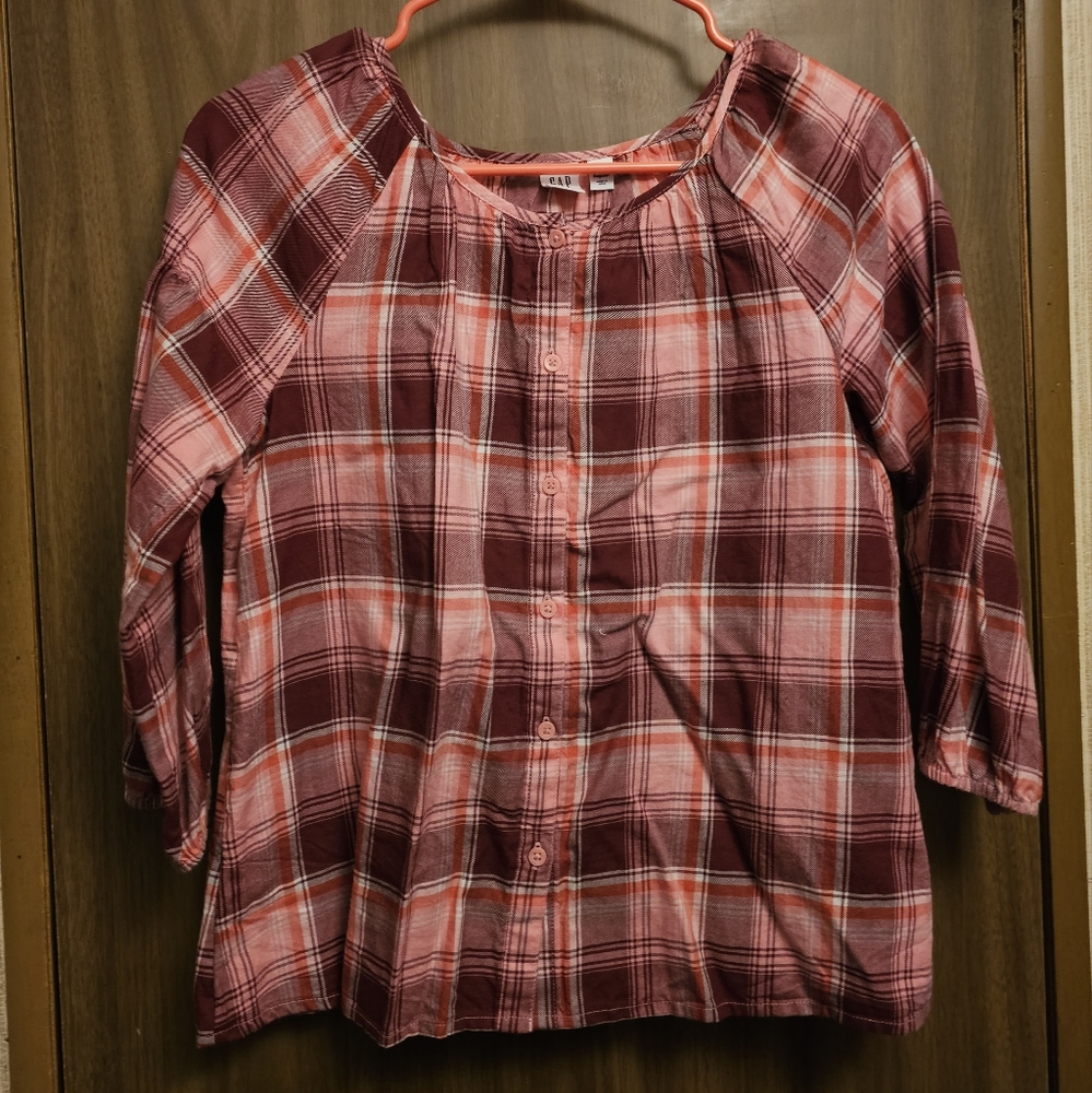 Gap Kids Girls Red & White Plaid Long Sleeve Blouse XL Regular